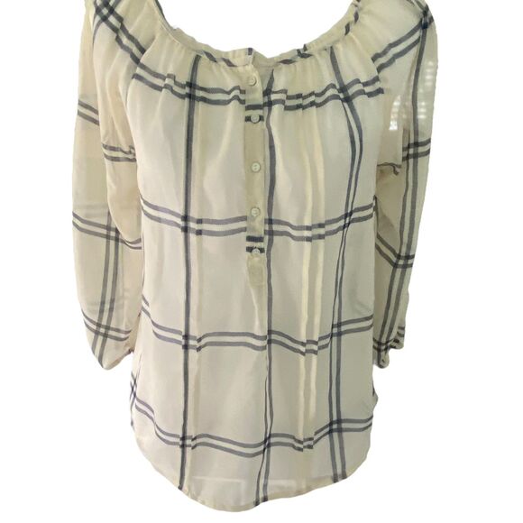 Abercrombie & Fitch XS Women Gray Ivory Plaid Sheer Blouse Top Shirt - Picture 1 of 6